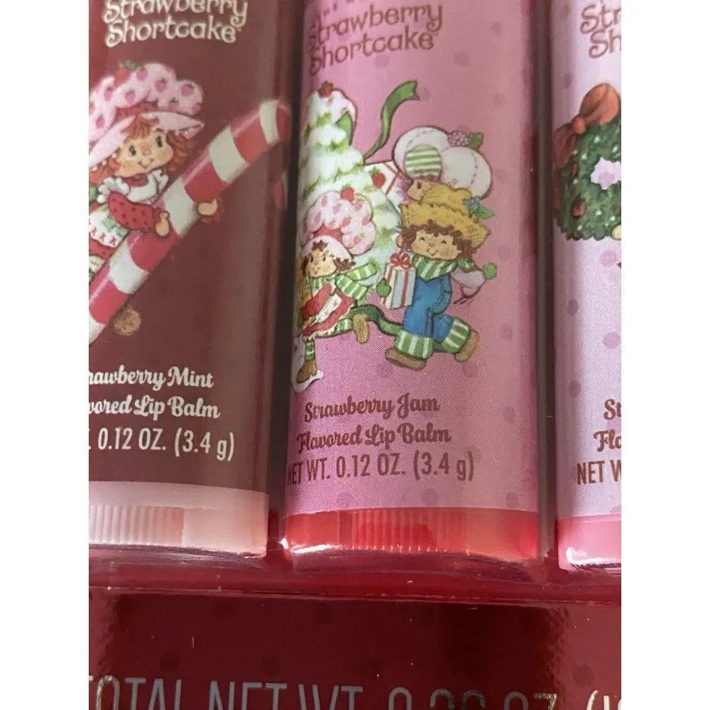 Set‎ Of 3 Strawberry Shortcake Flavored Lip Balms And Keychain Holder NEW
